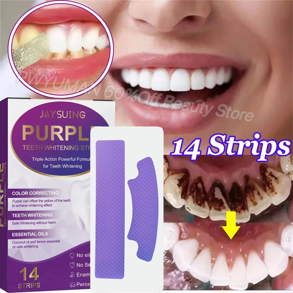 Purple Teeth Whitening Strips Remove Plaque Stains Cleaning Oral Hygiene Bleaching Dental Tools Fresh Breath Brighten Tooth Care